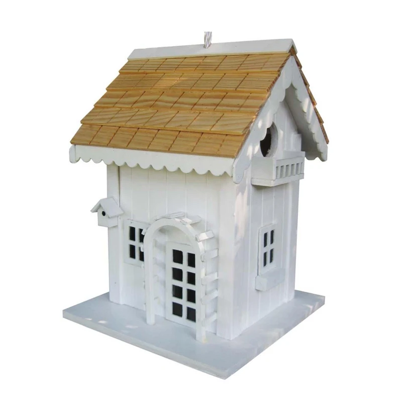 Home Bazaar Arbor Cottage Birdhouse - 9.5 In. H X 7 In. W X 7 In. L - White