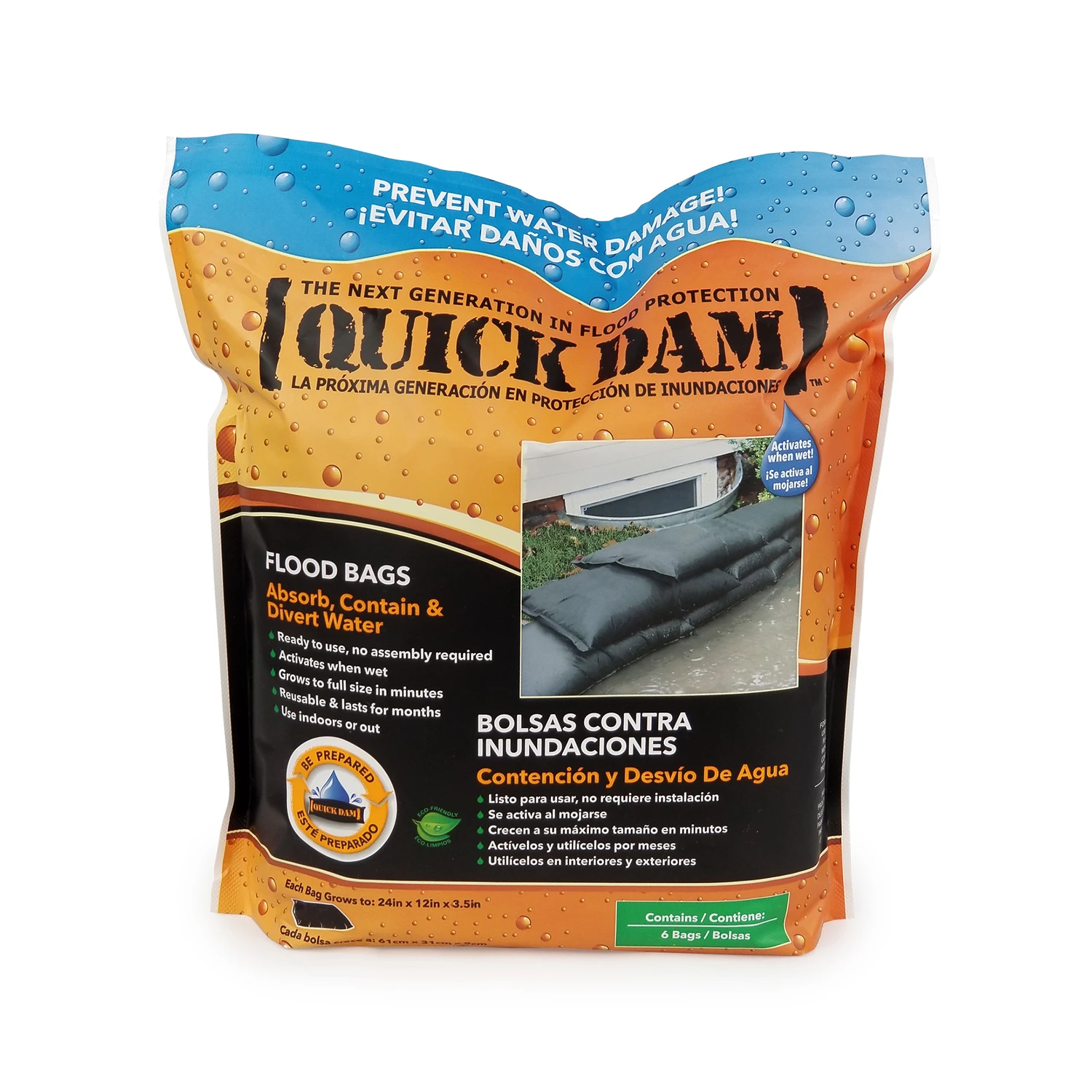 Quick Dam Flood Bags 3.5 in. H X 12 in. W X 24 in. L Sandless Sandbags 6 pk