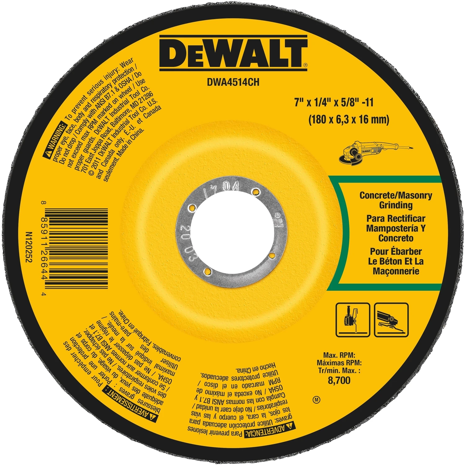7 In. Diameter X 1/4 In. Thick X 5/8 In. Arbor Masonry Grinding Wheel