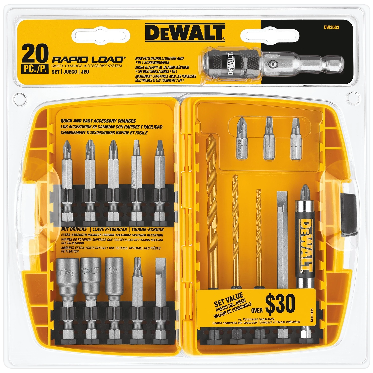 Rapid Load Steel Drill Bit Set 20 Piece Hex Shank With Toughcase