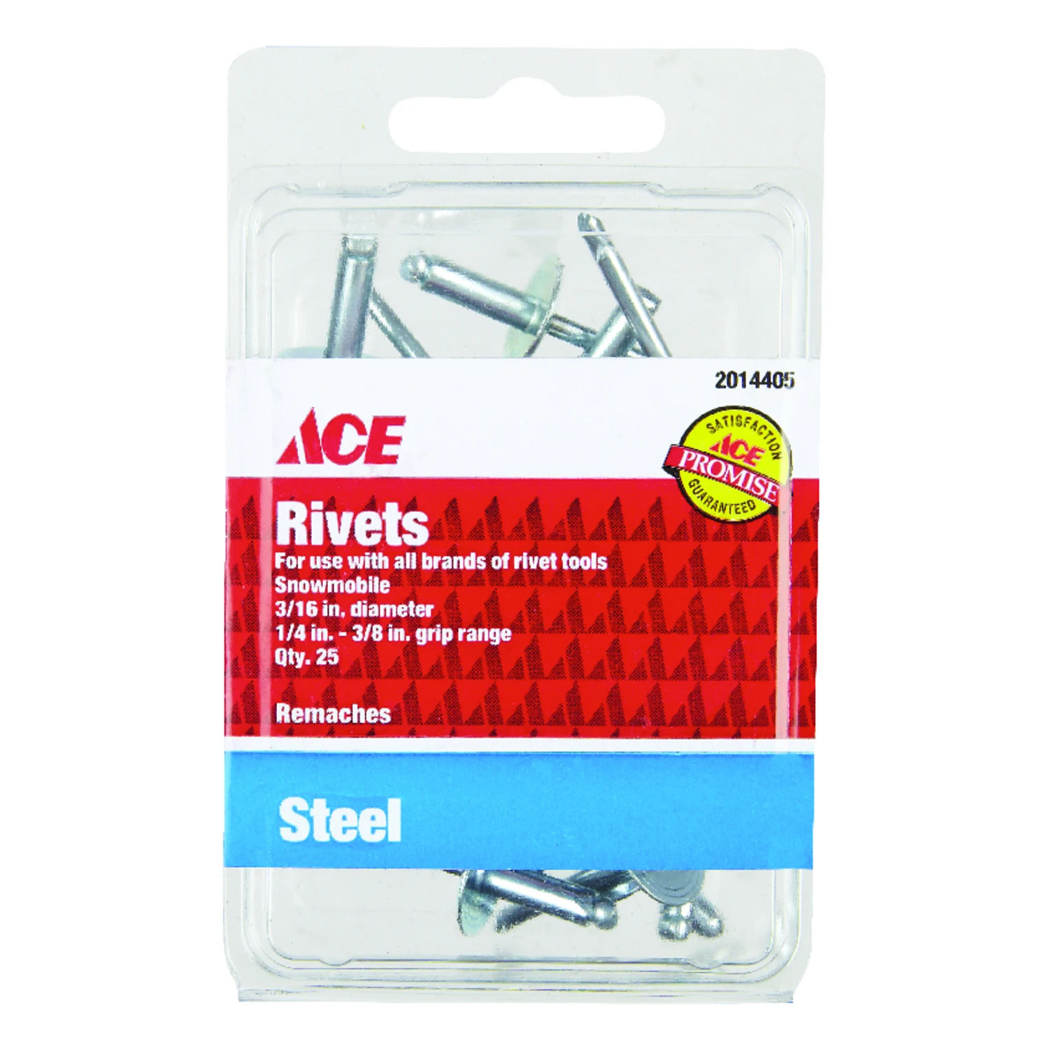 Ace 3/16 in. Dia. x 3/8 in. Steel Rivets Silver 25 pk