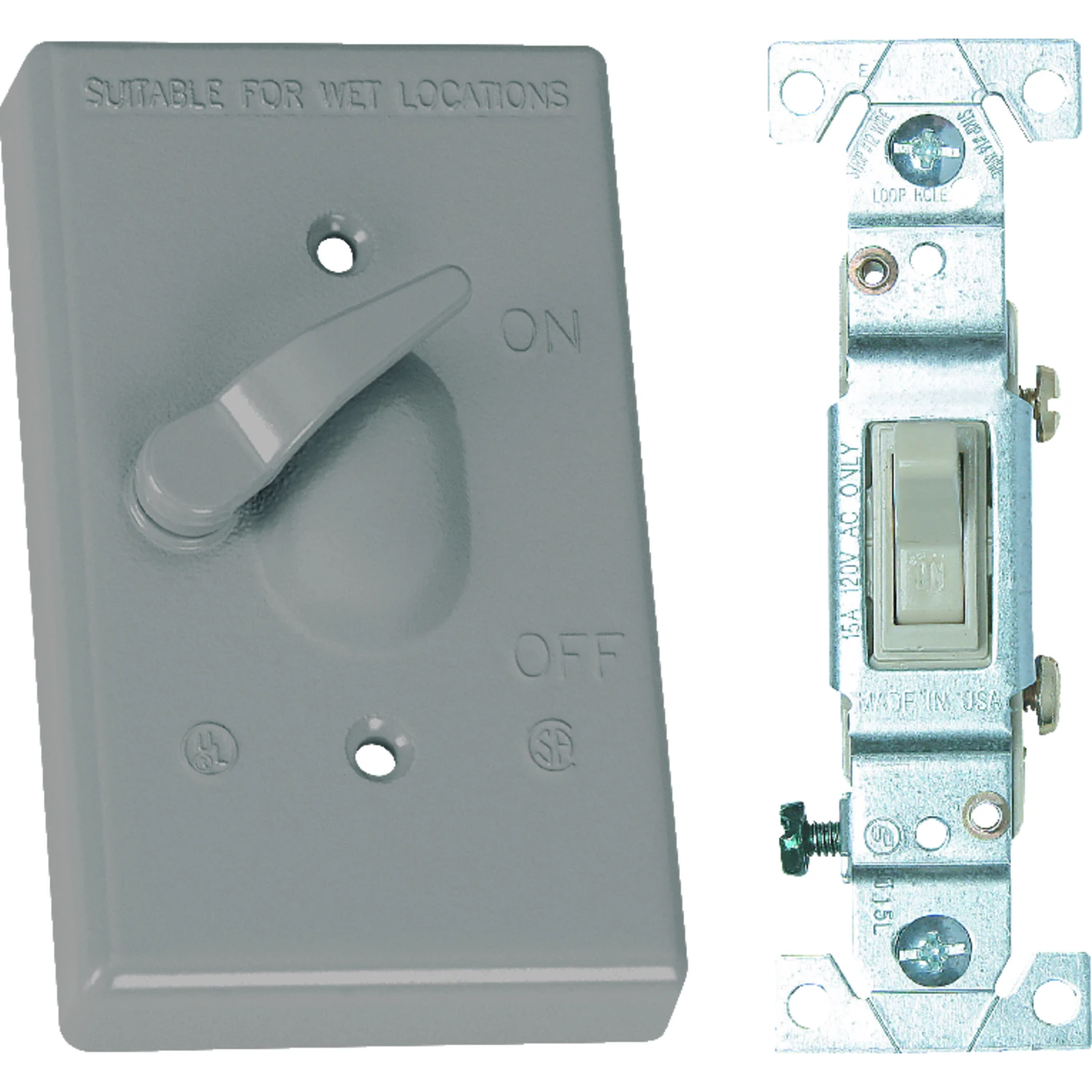 Rectangle Metal 1 Gang Toggle Switch And Cover For Wet Locations