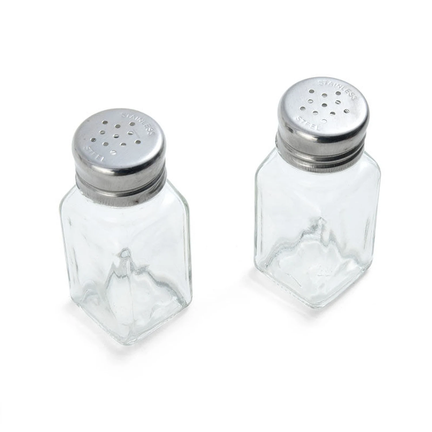 Clear Glass And Stainless Steel Salt And Pepper Shakers 5.9" Height