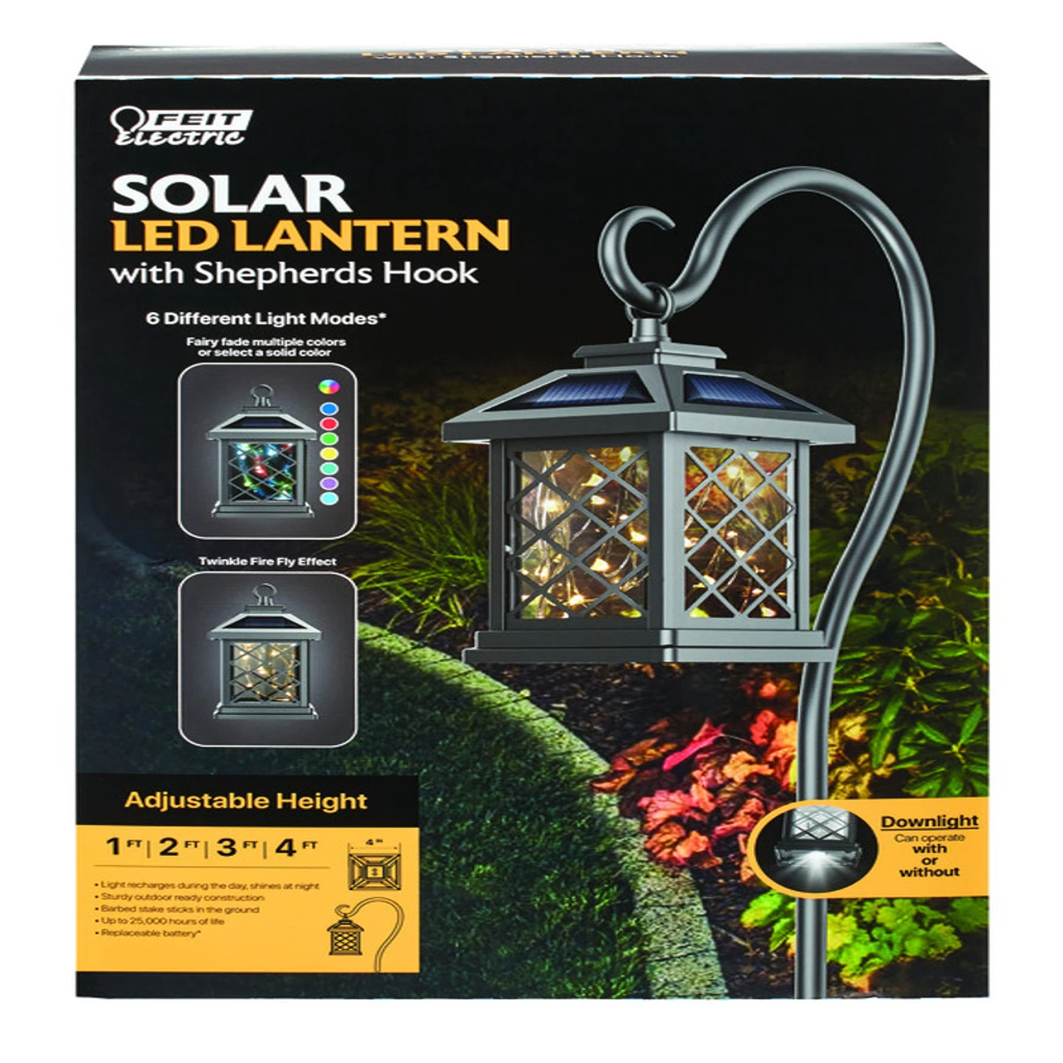 12 In. Solar Power Black Metal Square Coach Lantern Garden Stake