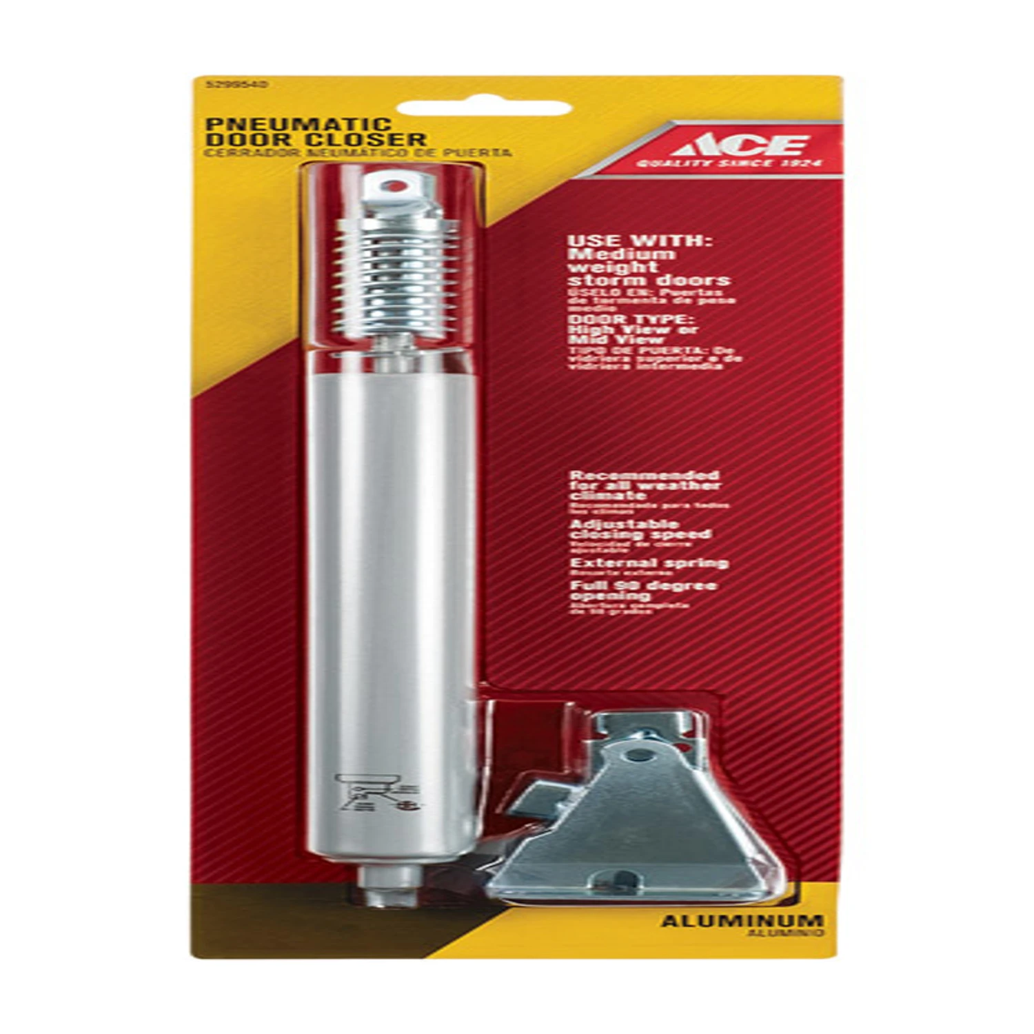 Aluminum Pneumatic Screen And Storm Door Closer With Adjustable Speed And Bumper Spring