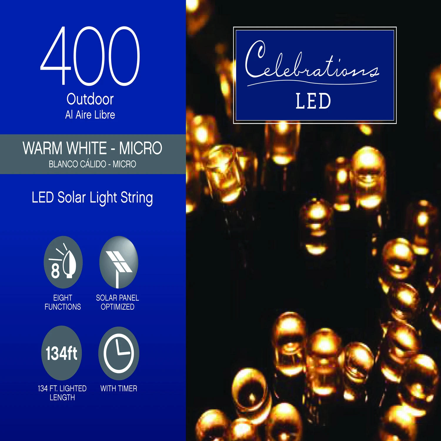 Led Solar Micro/5mm Clear/warm White 400 Count String Christmas Lights 134 Ft.