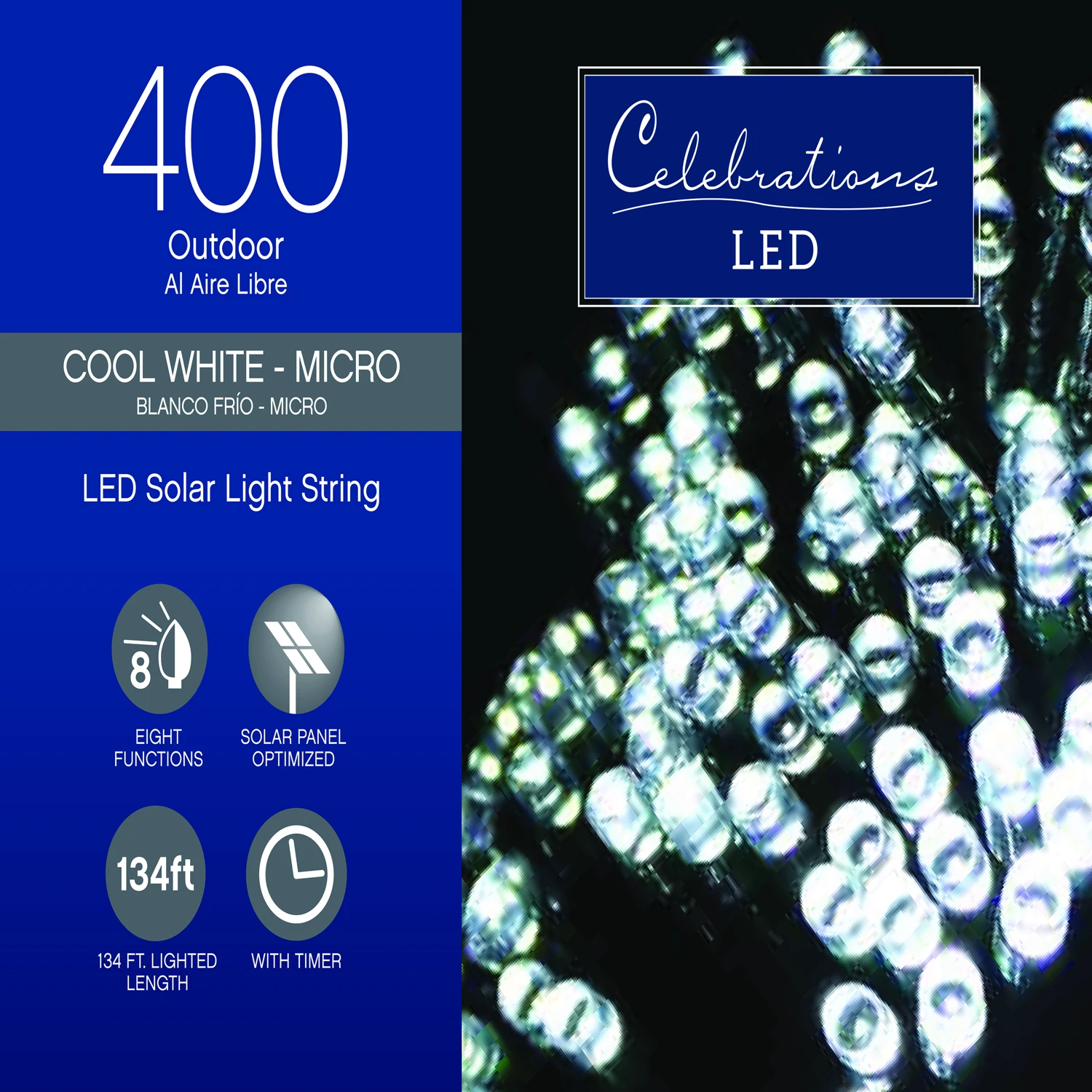Led Solar Micro/5mm Cool White 400 Count String Christmas Lights 134 Ft.