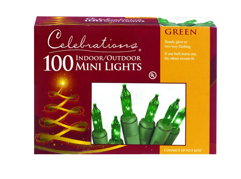 Incandescent Mini Green String Christmas Lights 100 Count 20.625 Ft.