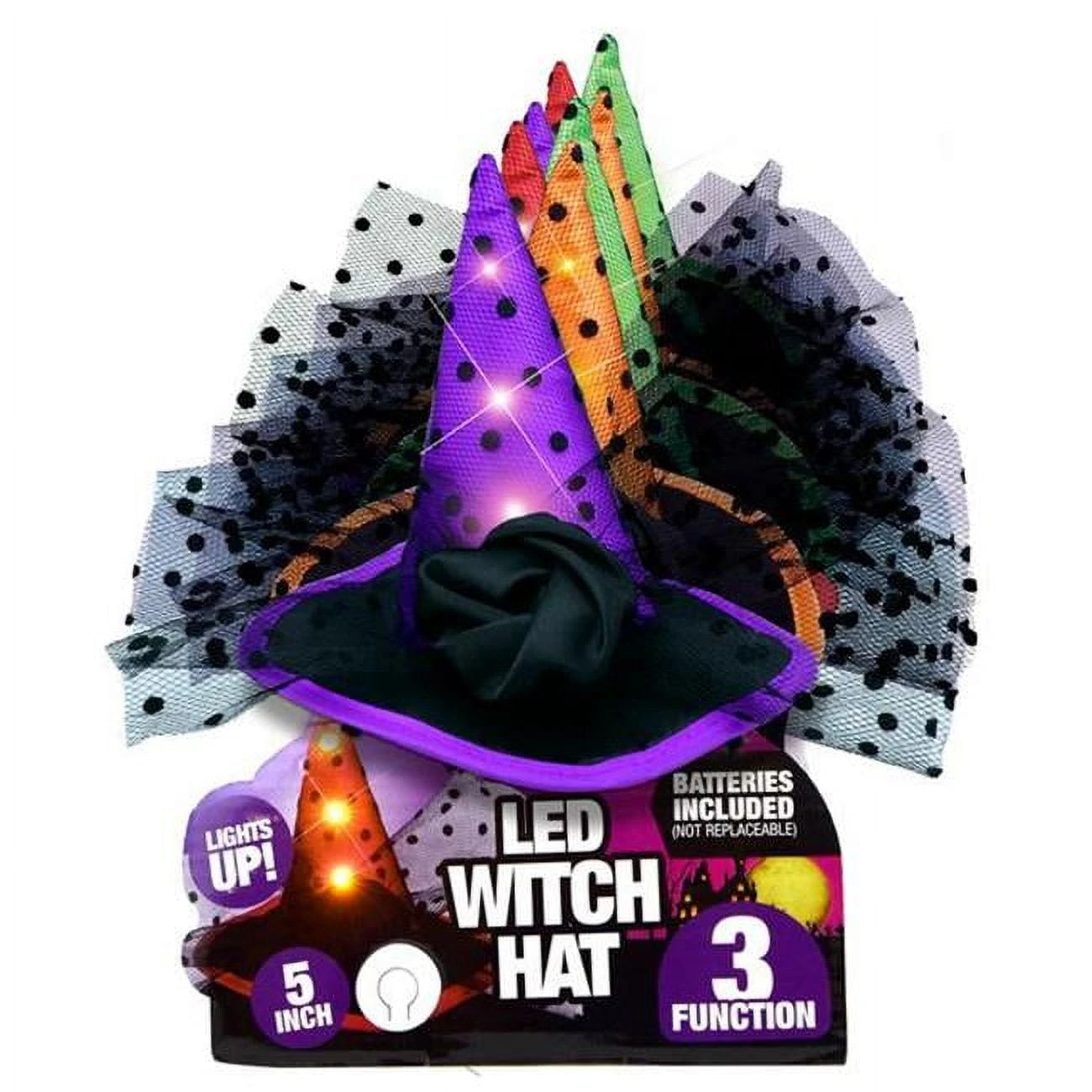 Multicoloured 5 In. Prelit Witch Hat Headbands Halloween Decor