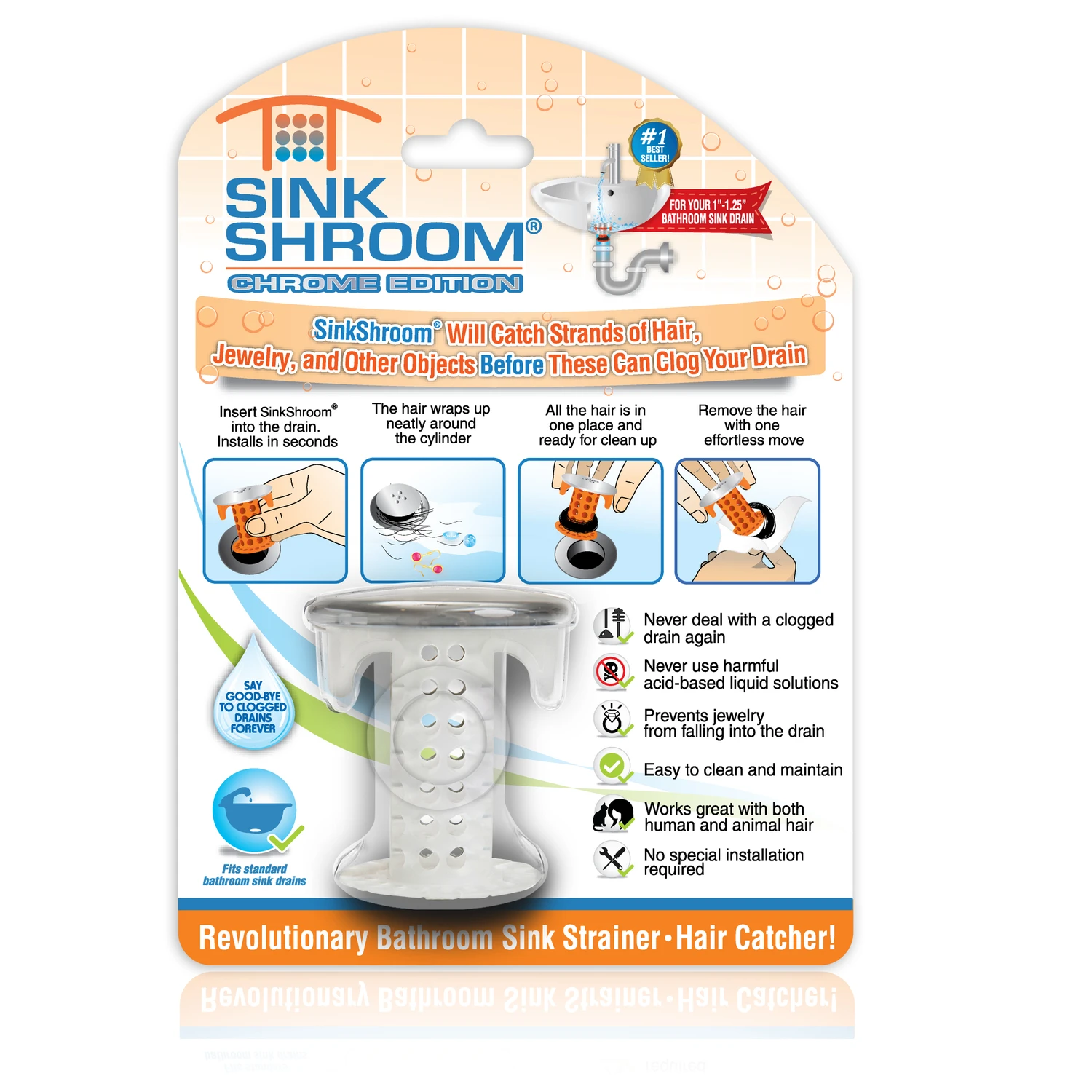 Chrome Plastic Hair Catcher - 1.5 In. Round Drain Protector