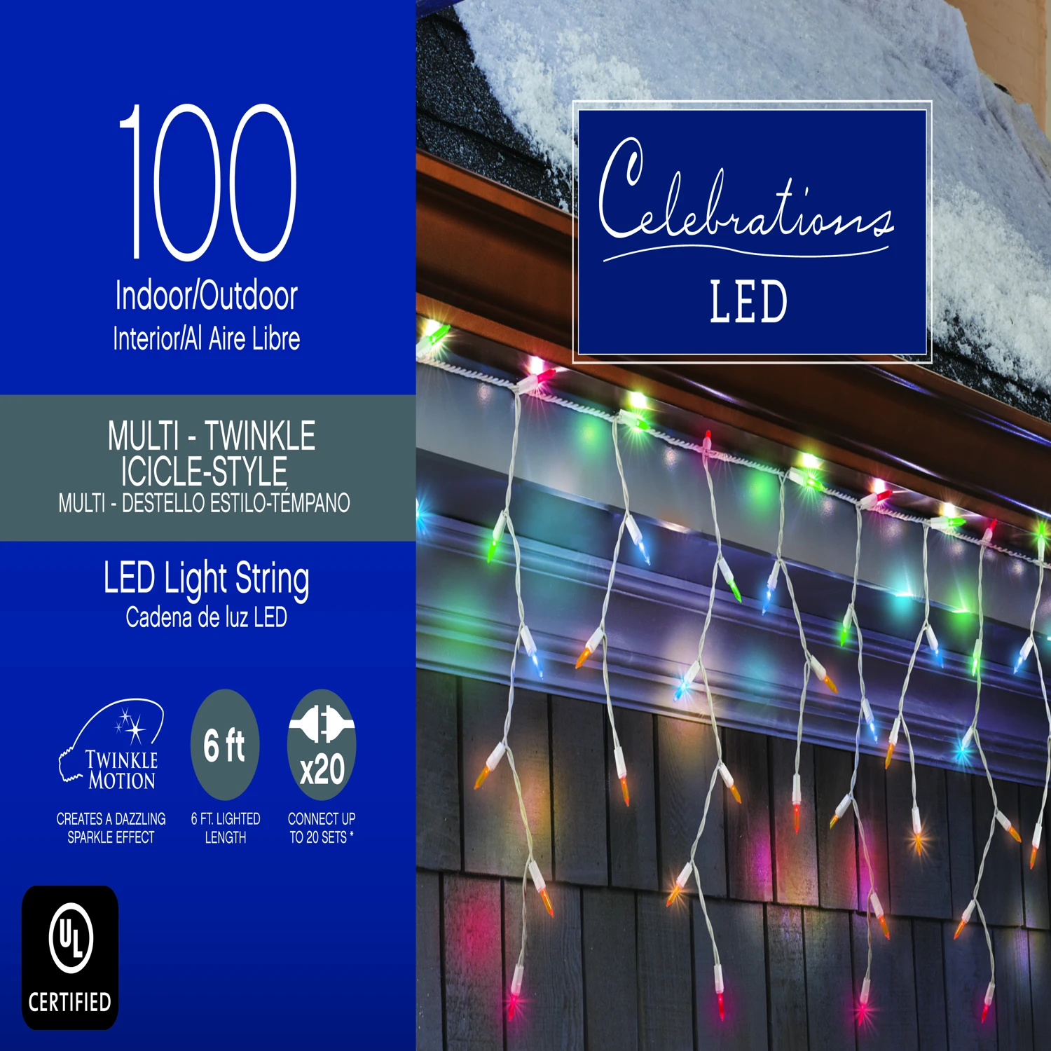 Led M5 Multicolored 100 Count Icicle Christmas Lights 6.3 Feet
