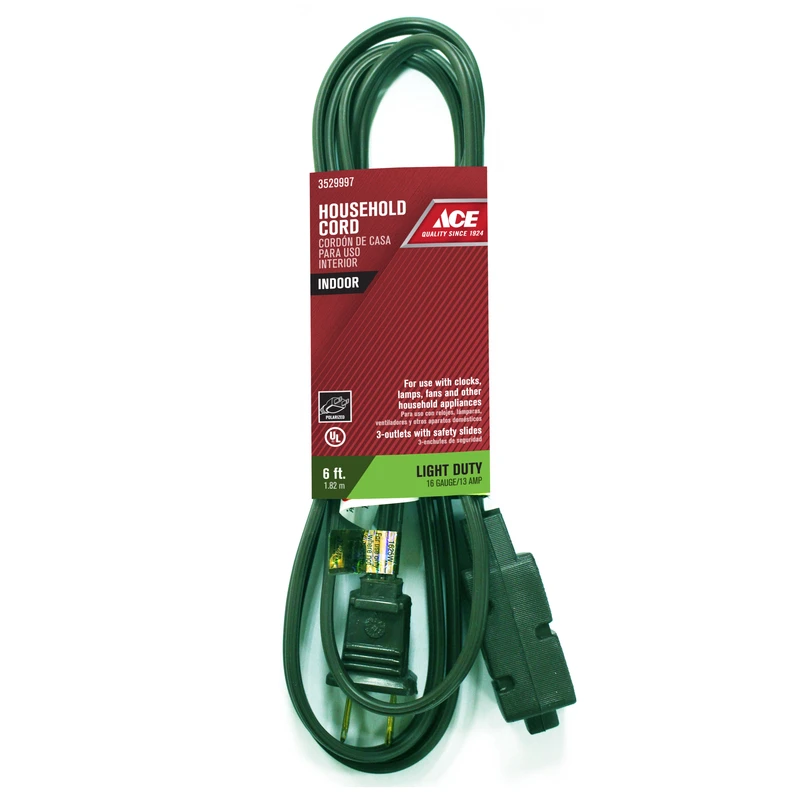 Indoor 6 Ft. Green Extension Cord 16/2 Spt-2 With 3 Outlets