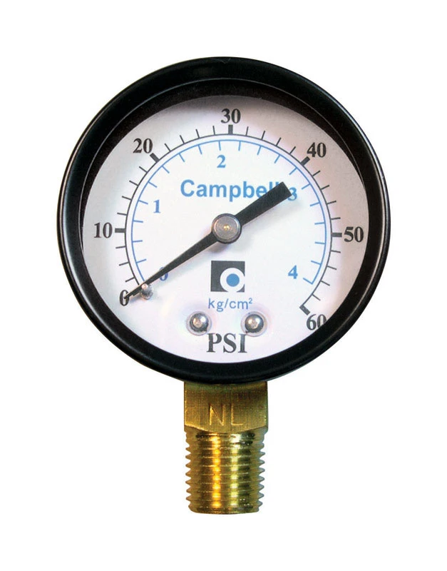 2 Inch Brass Pressure Gauge 60 Psi With 1/4 Inch Npt Stem