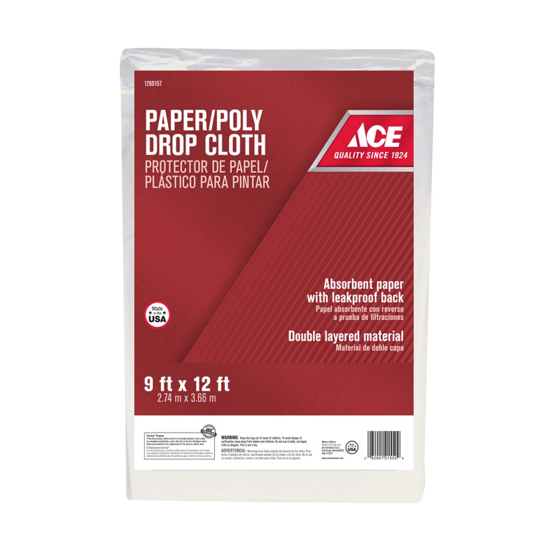 Ace Heavy Weight 9 Ft W X 12 Ft L Paper/poly Drop Cloth, Leakproof, 1 Pk