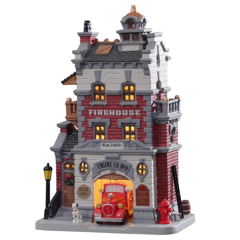 Led Multicolored Firehouse Engine Co. No. 9 Christmas Village 10 In. Porcelain Decor
