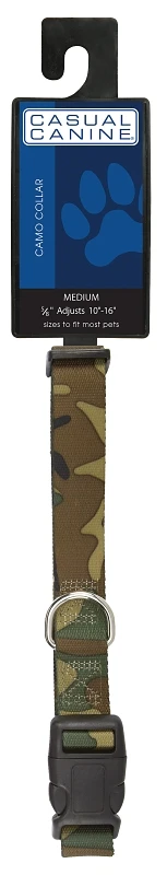 Casual Canine Za6741 18-26 In. Green Camo Dog Collar, Durable Nylon With D-ring Link