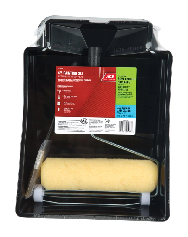 9 In. W Regular Paint Roller Kit With Threaded End And 4 Piece Tray Set