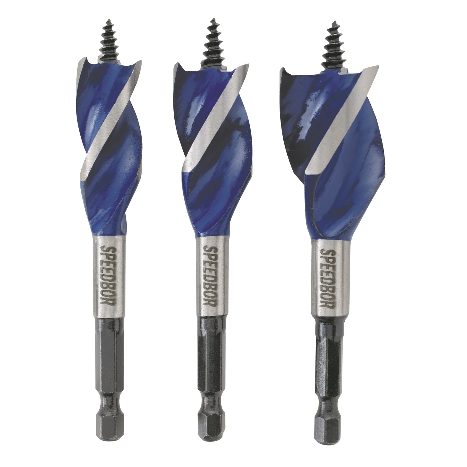 Speedbor Steel Wood Boring Bit Set Quick-change Hex Shank 3 Pieces