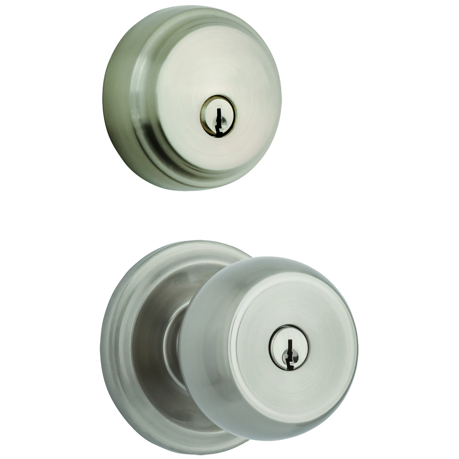 Push Pull Rotate Stafford Satin Nickel Entry Knob And Single Cylinder Deadbolt Kw1 1.75 In.