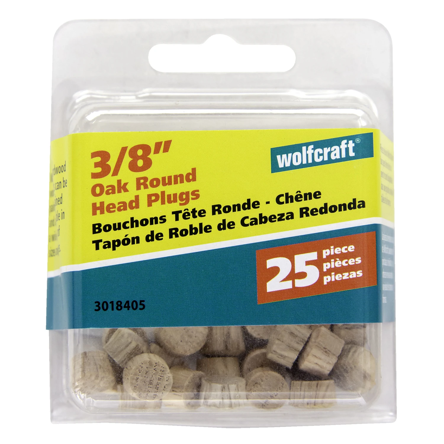 Wolfcraft Round Oak Head Plug 3/8 in. Dia. x 1/4 in. L 1 pk Natural