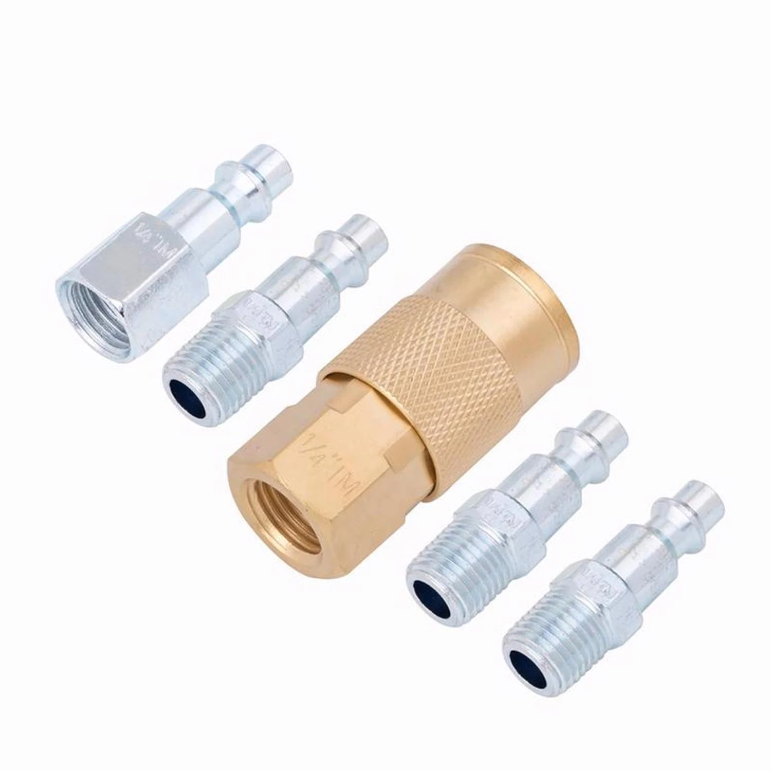 Brass And Steel Industrial Air Coupler And Plug Set 1/4 In. 5 Pieces