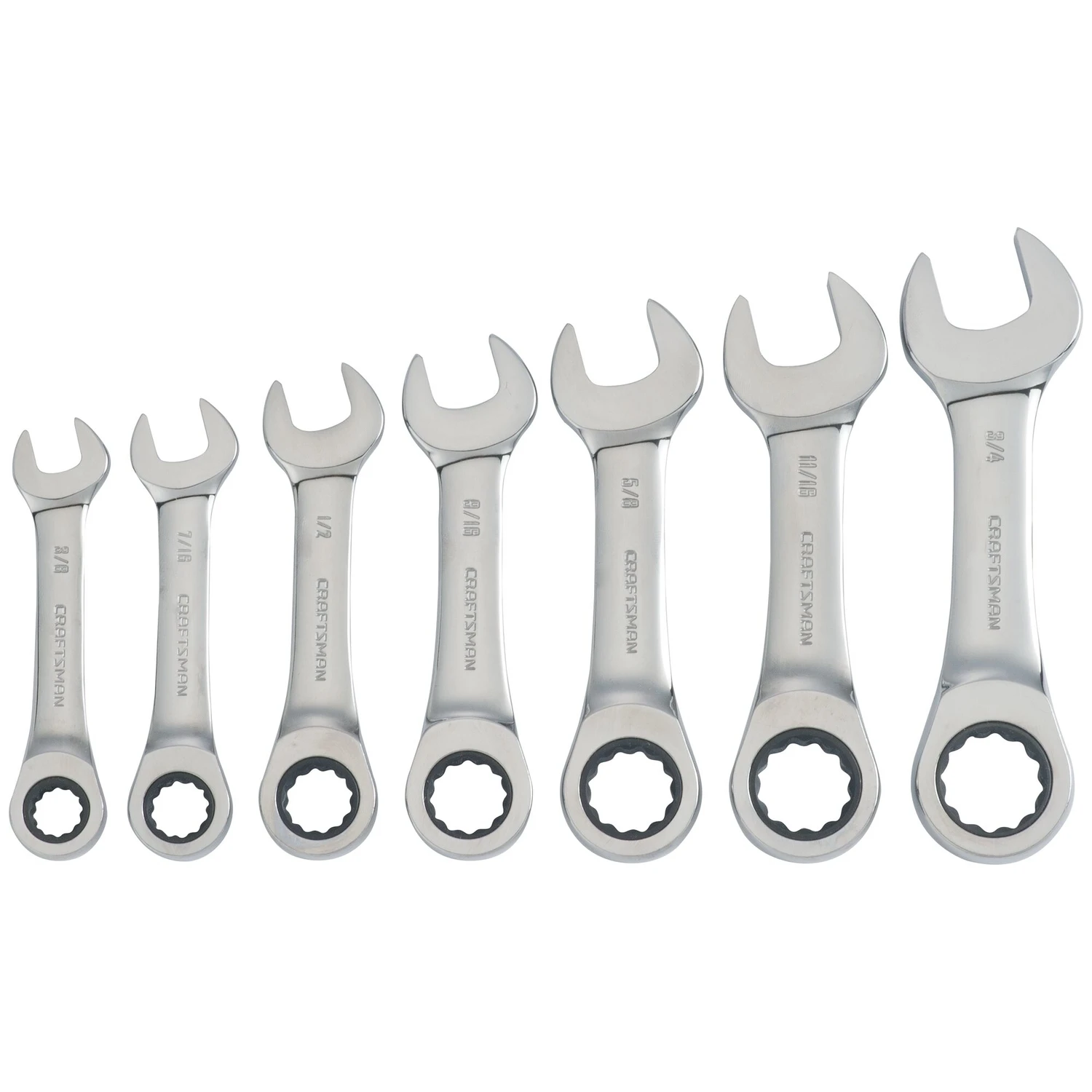 7 Piece Sae Stubby Ratcheting Combination Wrench Set