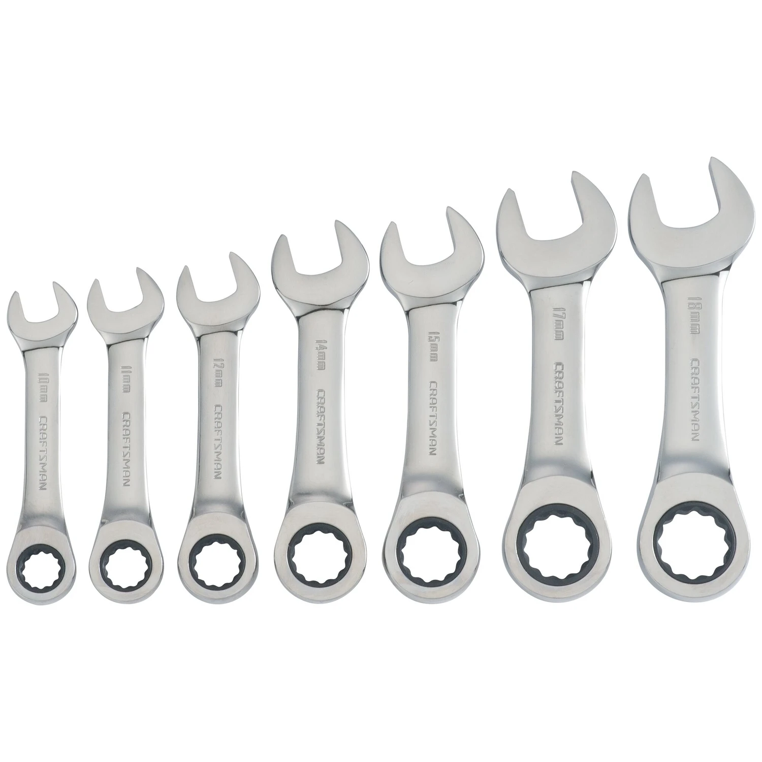 7 Piece Metric Stubby Ratcheting Combination Wrench Set