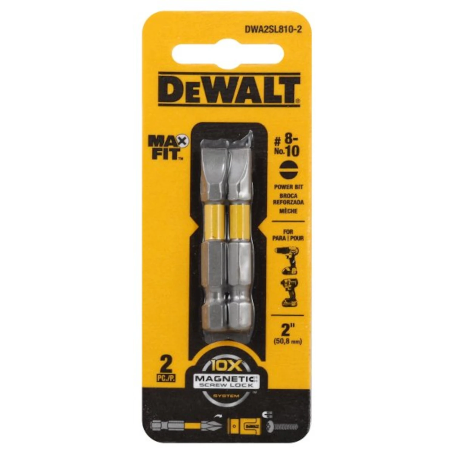 Max Fit Slotted #8-10 X 2 In. L Power Bit S2 Tool Steel 2 Piece Set