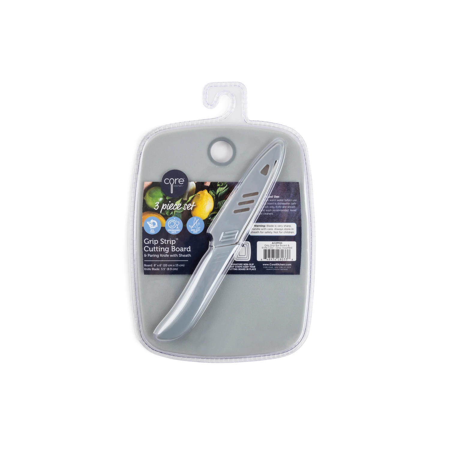 Grip Strip Polypropylene Cutting Board Set With Paring Knife 13.43 In. L X 6.34 In. W