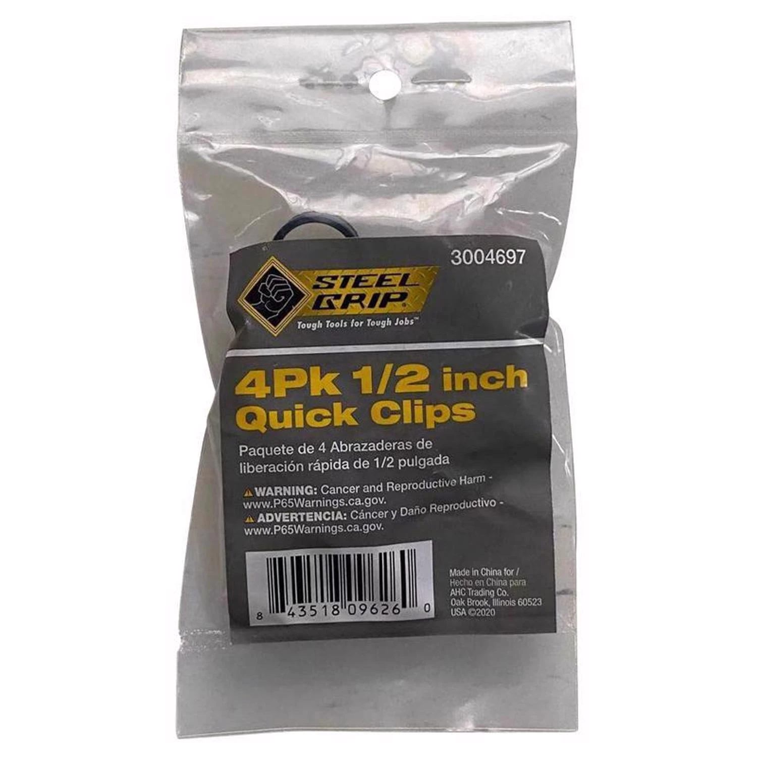1/2 In. Diameter X 0.5 In. Length Black Polypropylene Quick Clip - Pack Of 4