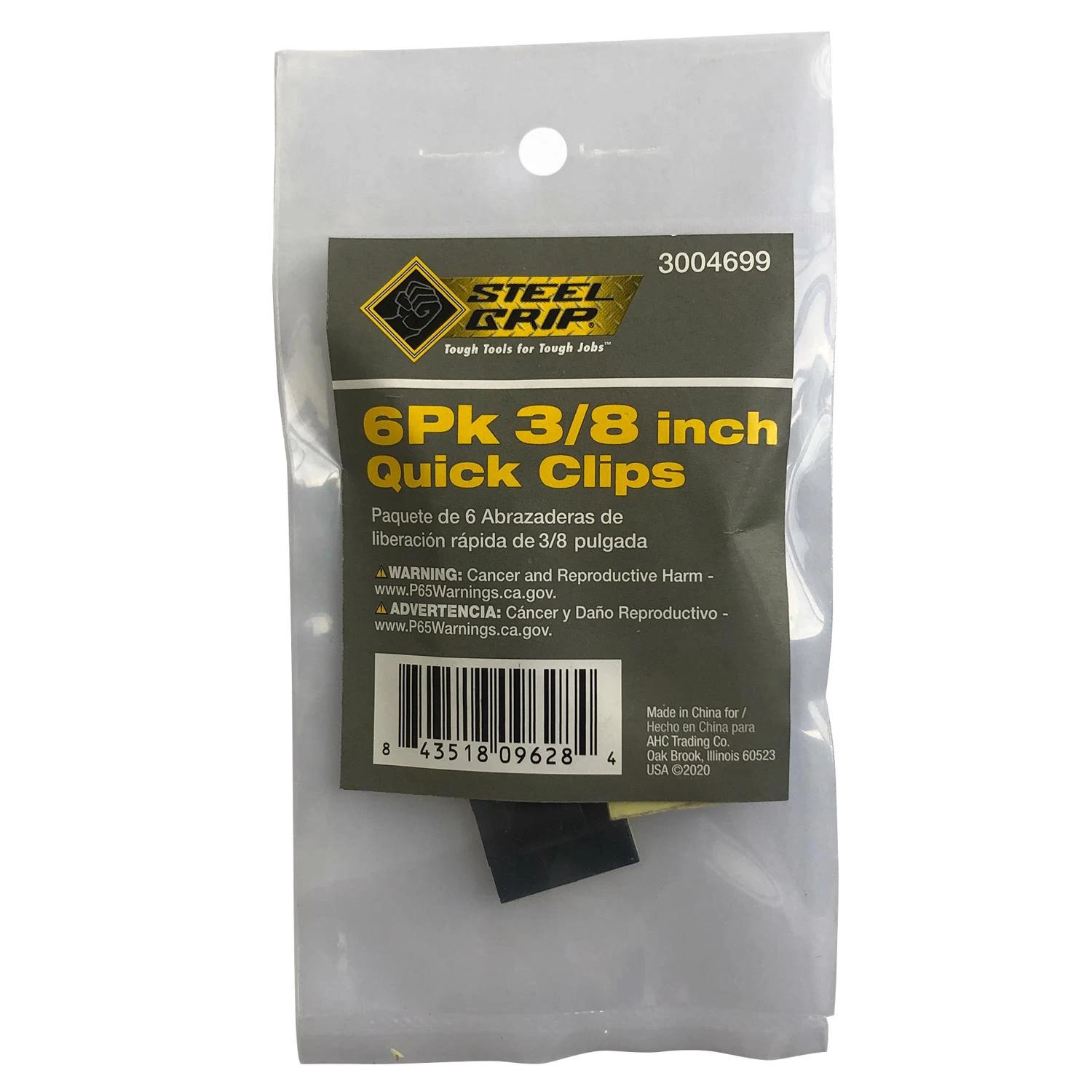 3/8 In. Diameter X 0.38 In. Length Black Polypropylene Quick Clip - 6 Pack