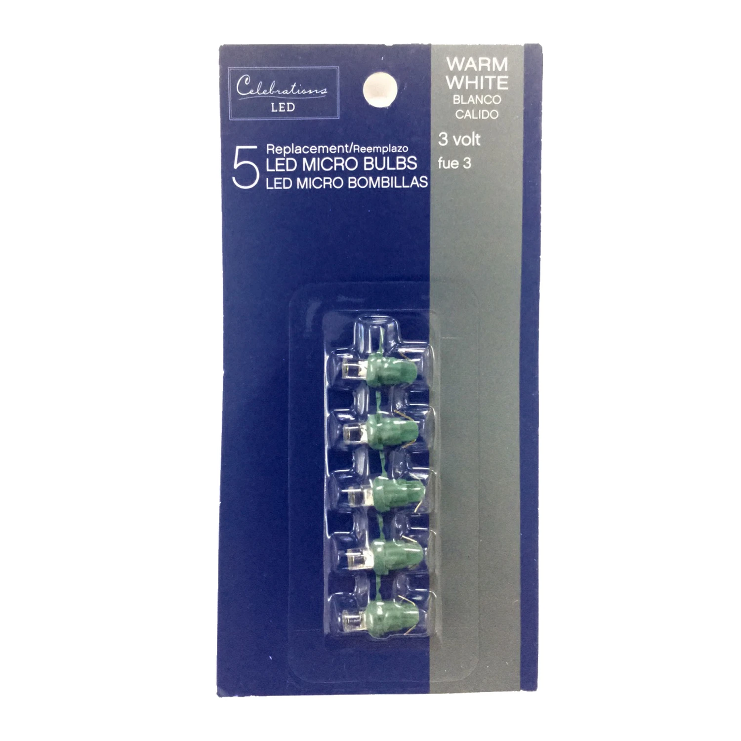 Celebrations Blue LED Micro/5mm Warm White 5 ct Replacement Christmas Light Bulbs