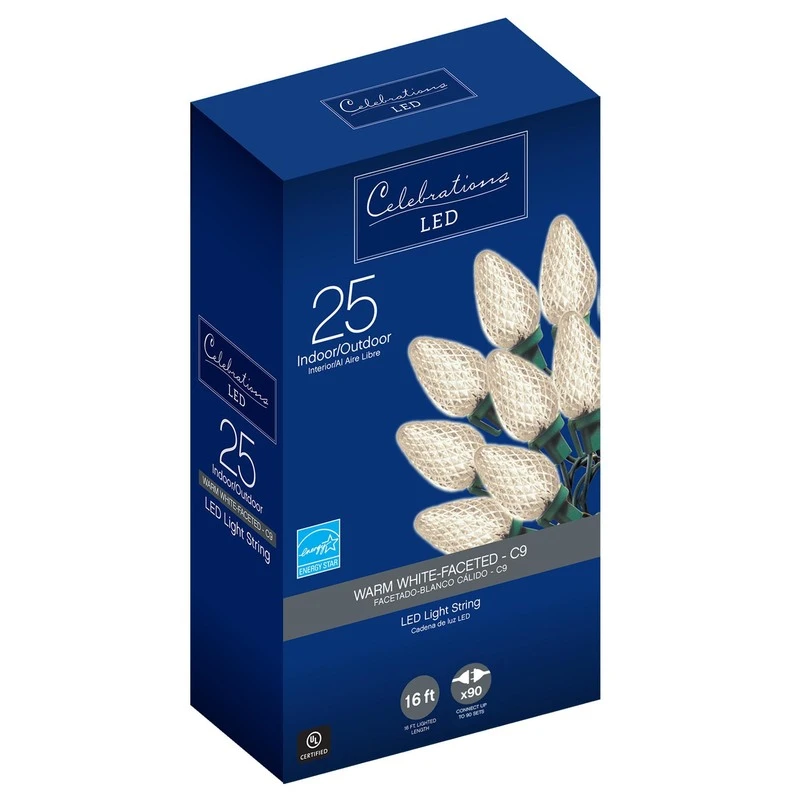 Celebrations Led C9 Warm White 25 Count String Christmas Lights 16 Feet