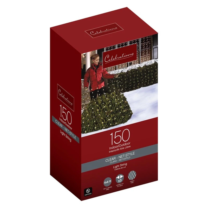 Incandescent Mini Clear 150 Count Net Christmas Lights 6 Feet