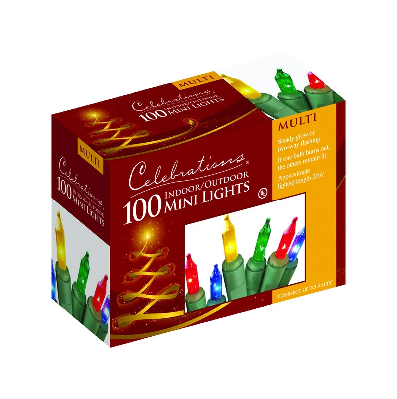 Celebrations Incandescent Mini Multicolored 100‑Count String Lights, 20.625 ft