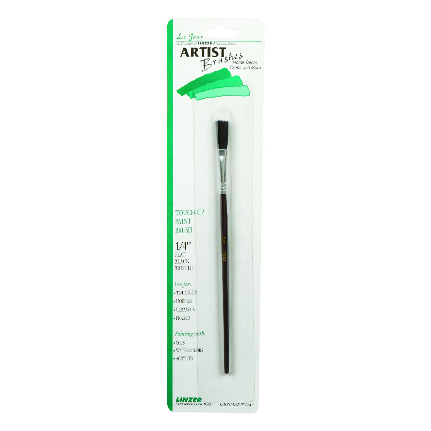 1/4 In. Flat Touch-up Paint Brush - Black China Bristle, Wood Handle