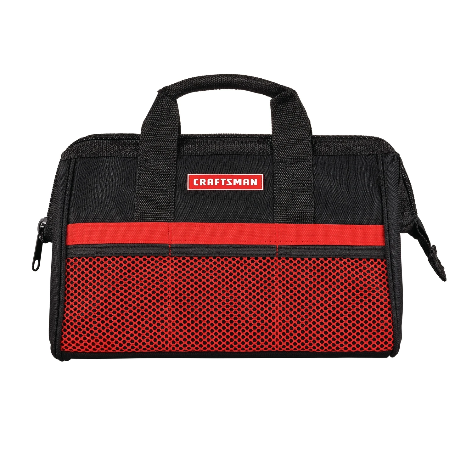 13 In. Wide Mouth Tool Bag With 6 Pockets - Black And Red