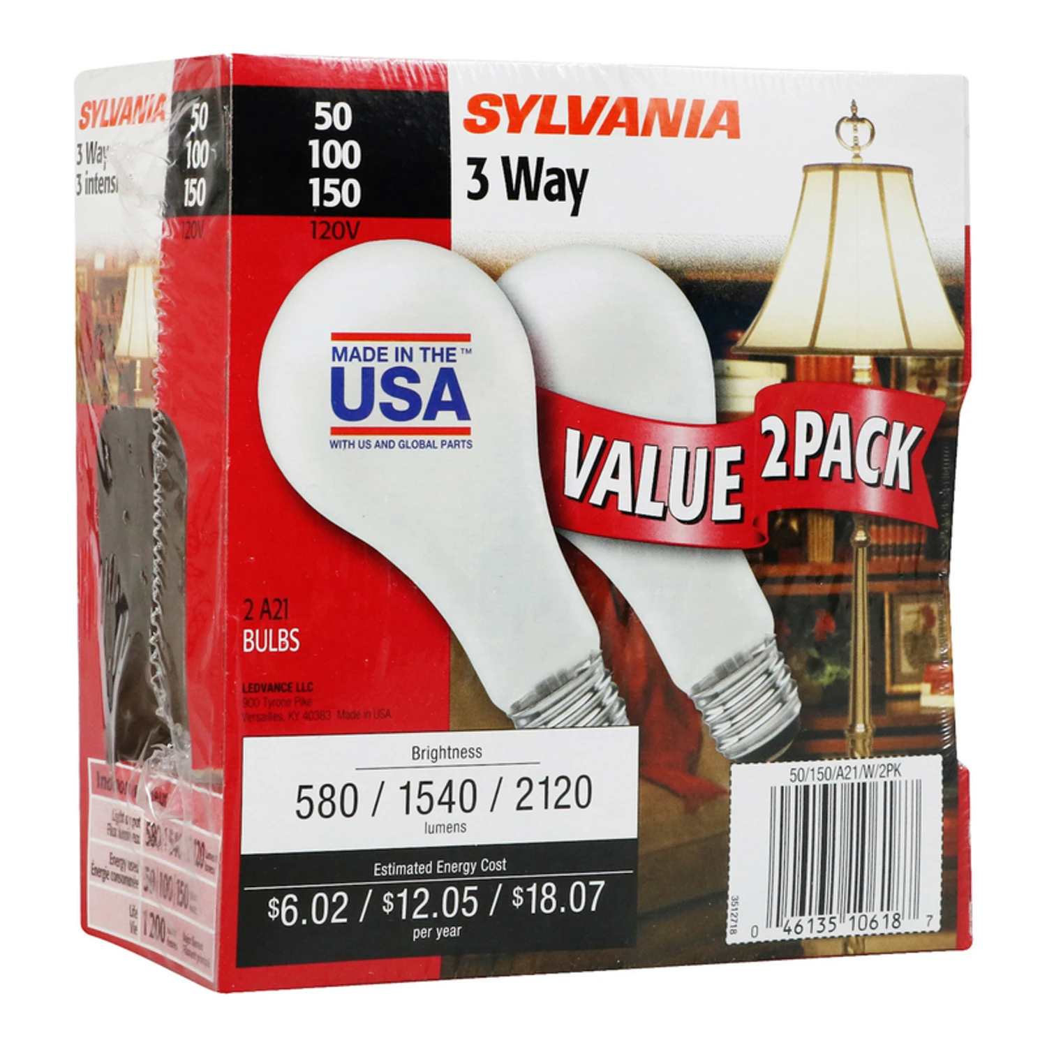 Sylvania 50/100/150 W A21 Three Way Bulb Long Neck Incandescent Bulb E26 (Medium) Soft White 2 PK