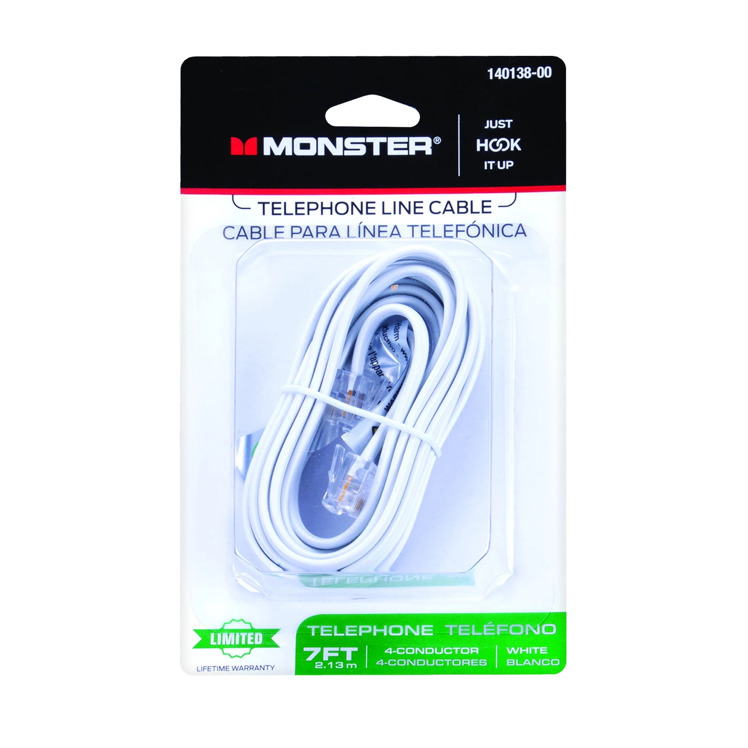 Just Hook It Up 7 Ft. L White Modular Telephone Line Cable - 4 Conductors