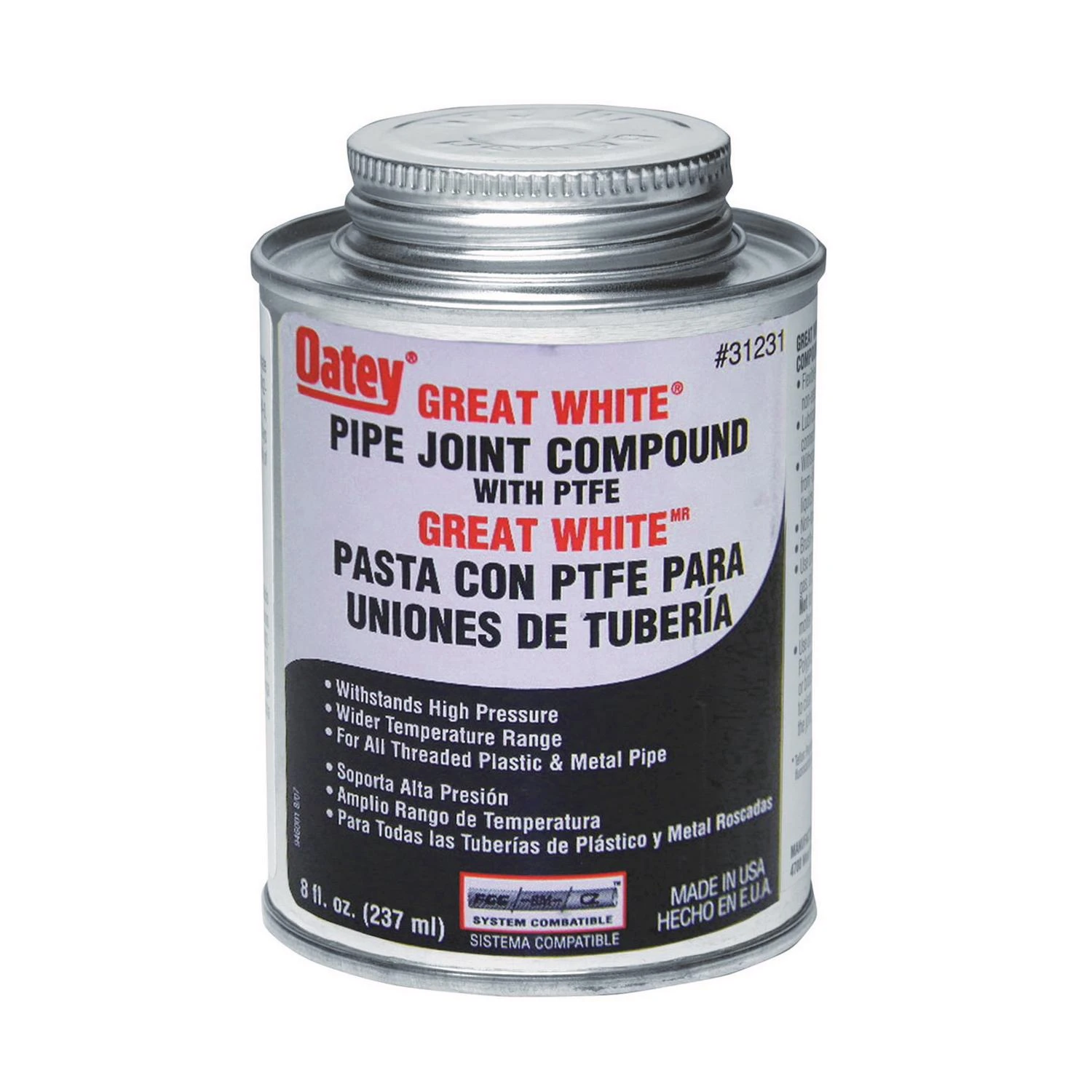 Great White Pipe Joint Compound 8 Oz - Non-hardening Sealant For Plumbing