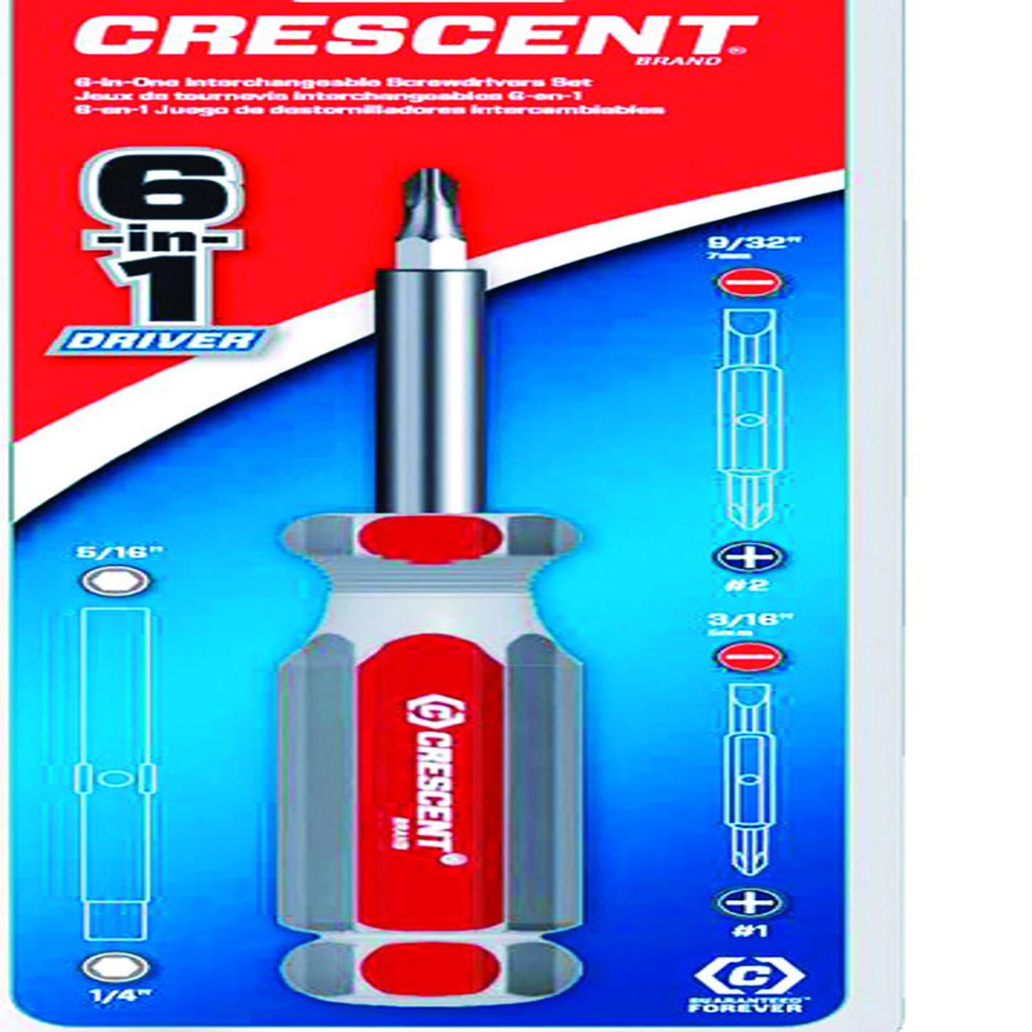 6-in-1 Screwdriver With Acetate Handle And Chrome Plated Shaft