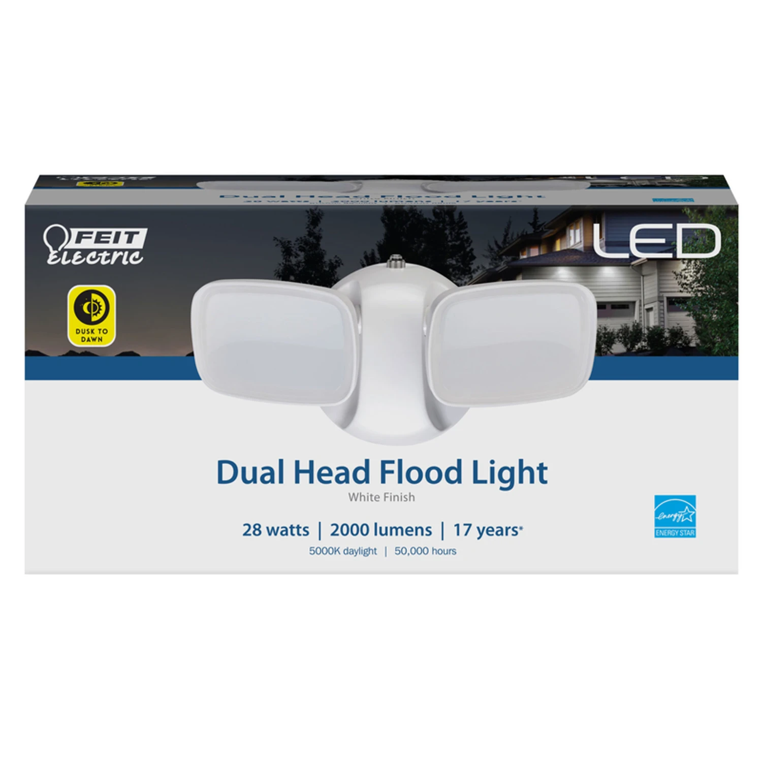 Dusk To Dawn Hardwired Led White Security Floodlight, 28 Watts, 2000 Lumens