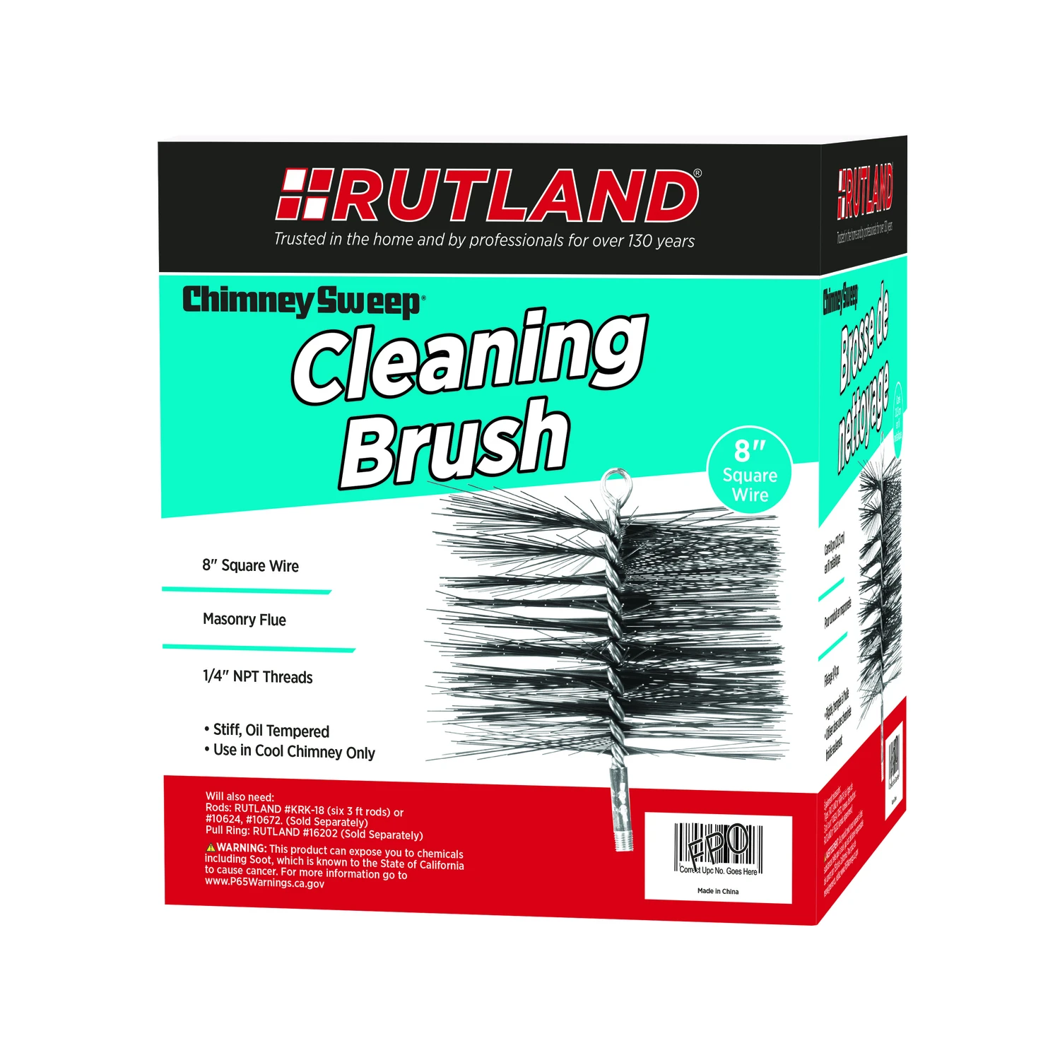 8 In. Square Oil Tempered Chimney Brush With 1/4 In. Npt Connector