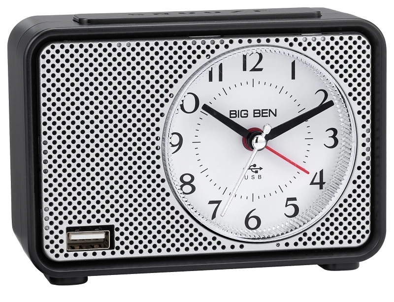 Big Ben Black Usb Alarm Clock Analog Plug-in With Fast Charging Port
