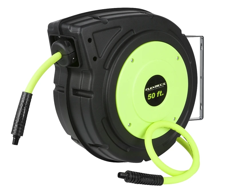 50 Ft. L X 3/8 In. D Hybrid Polymer Retractable Air Hose Reel 150 Psi Zilla Green
