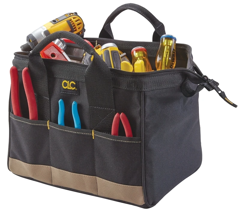8.5 In. W X 8 In. H Polyester Tool Bag With 14 Pockets In Black/tan