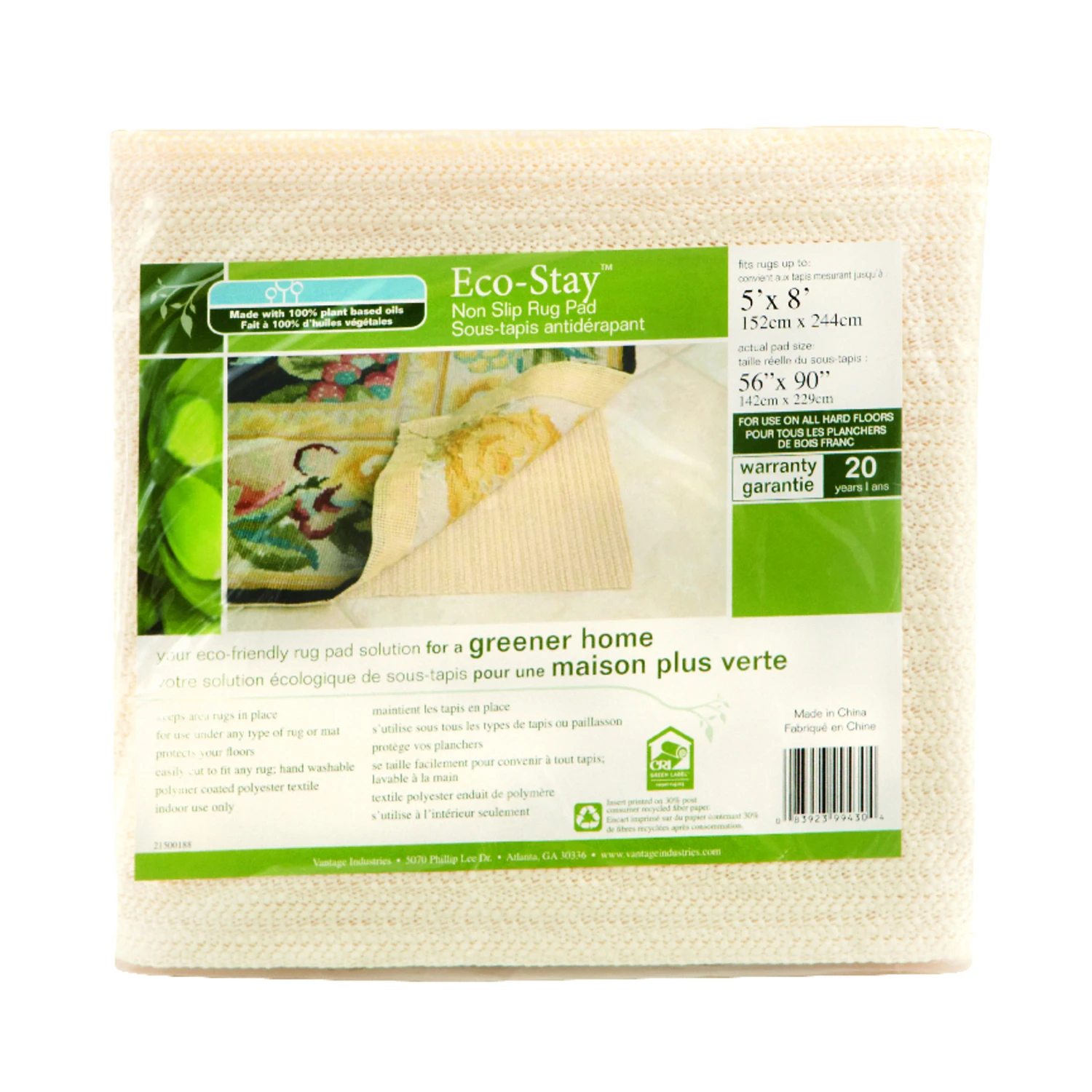 Eco Stay Anti-Slip Rug Pad, 5 Feet by 8 Feet, Non-Slip, Durable, Cushioning Support