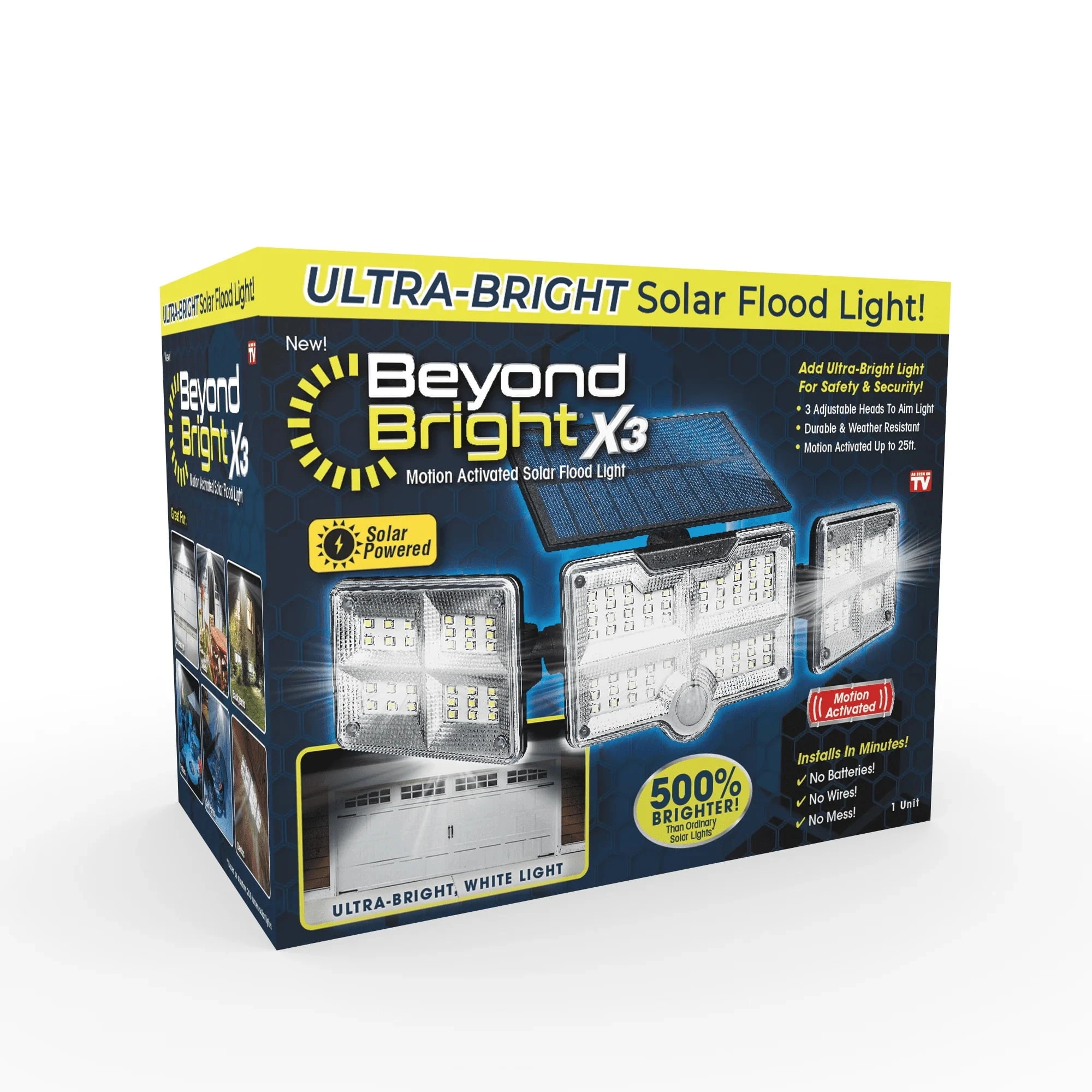 Solar Flood Light with Motion Activation and Three Ultra-Bright Adjustable Panels
