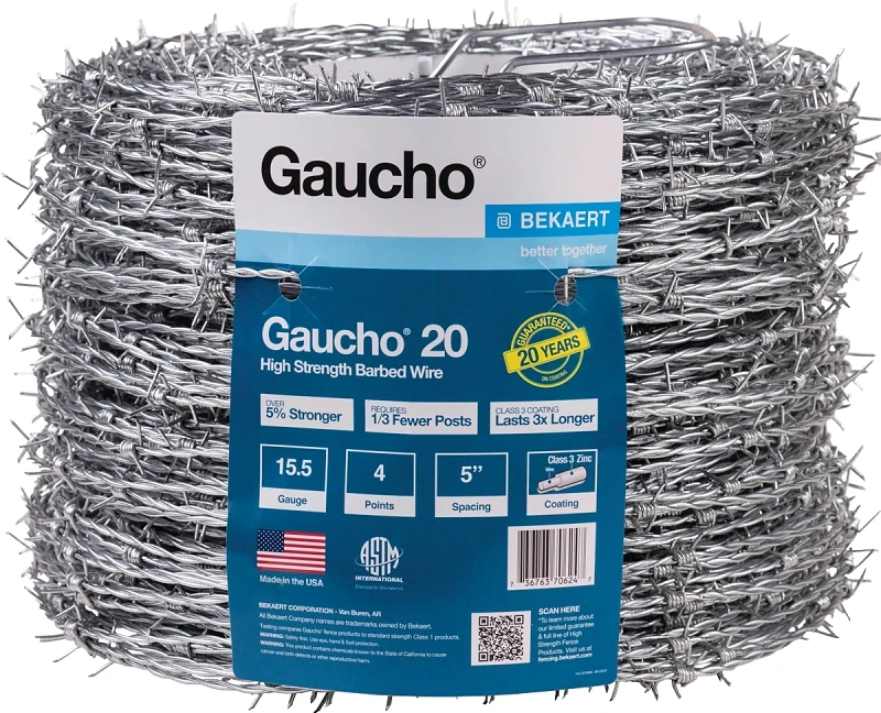 Gaucho 20 High-tensile Barbed Wire, 15.5 Gauge, 4-point, 5 In. Spacing, 1320 Ft.