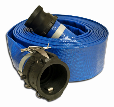 2 In. X 50 Ft. Blue Pvc Lay Flat Discharge Hose With Polypropylene Cam Lock Fittings
